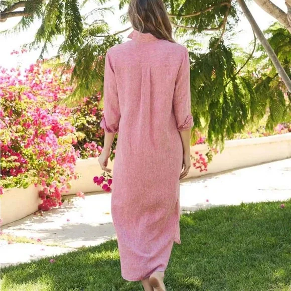 Frank & Eileen: Rory in Red, Lived-in-linen, Button-Up Maxi Dress - Picture 3 of 4